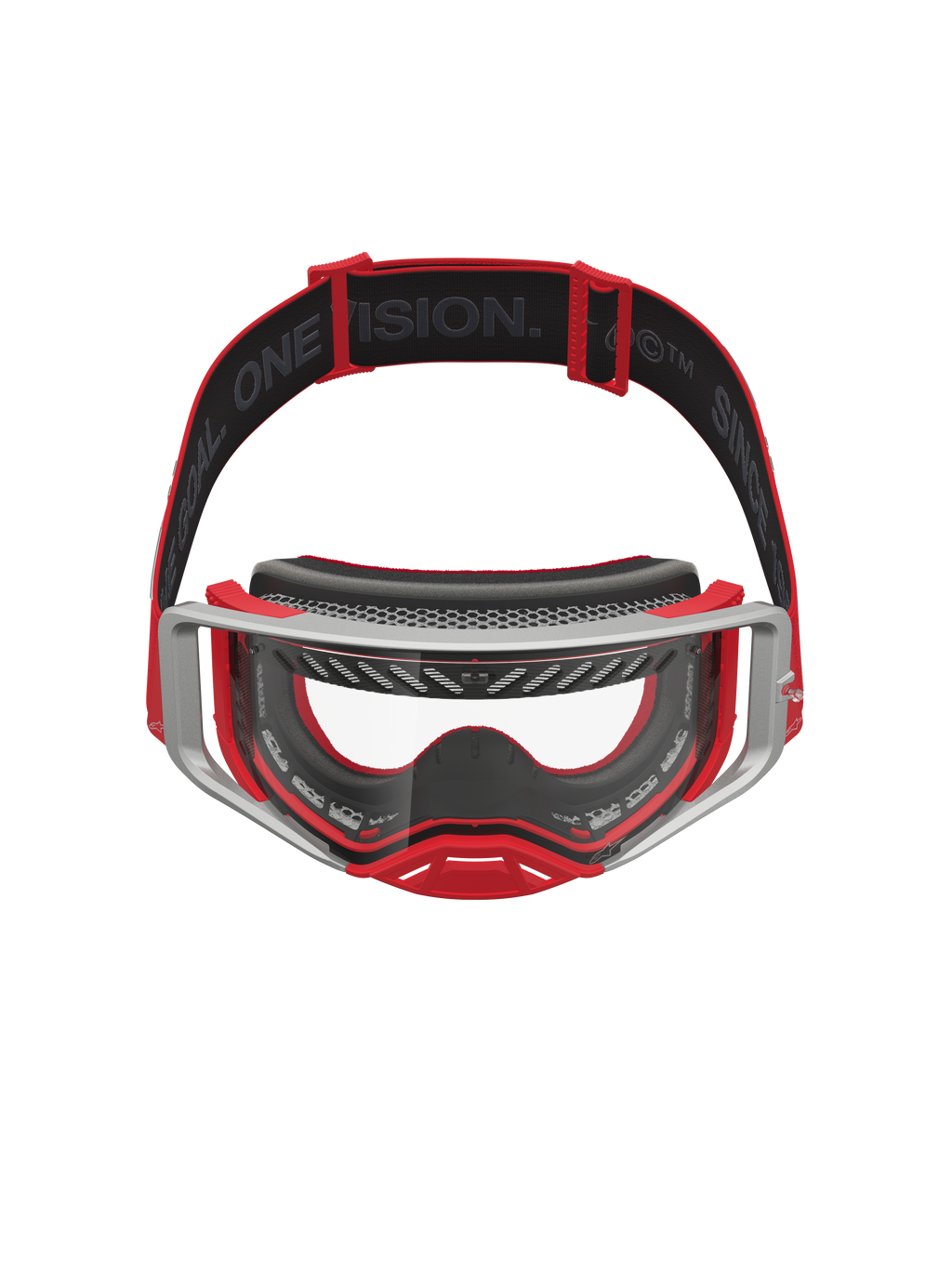 Alpinestars Supertech Schutzbrille Dura Air Fluid, professionelle Motocross-Schutzbrille in Rot und Silber, klare Scheibe und fortschrittliches Belüftungssystem für optimalen Luftstrom beim Offroad-Rennsport.