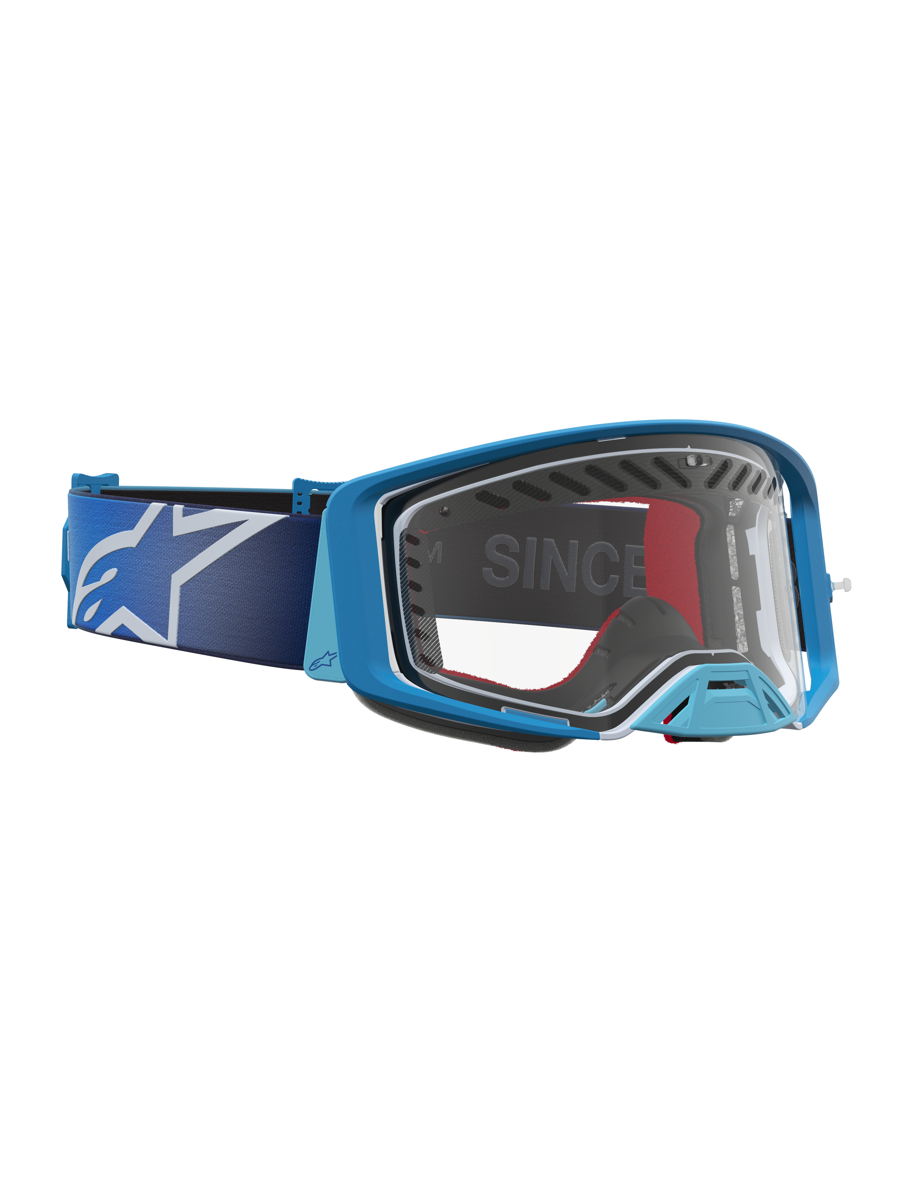 Alpinestars Supertech Dura Air Schutzbrille Fluid, Motocross-Schutzbrille, Blau und Silber, klare Scheibe, belüfteter Rahmen