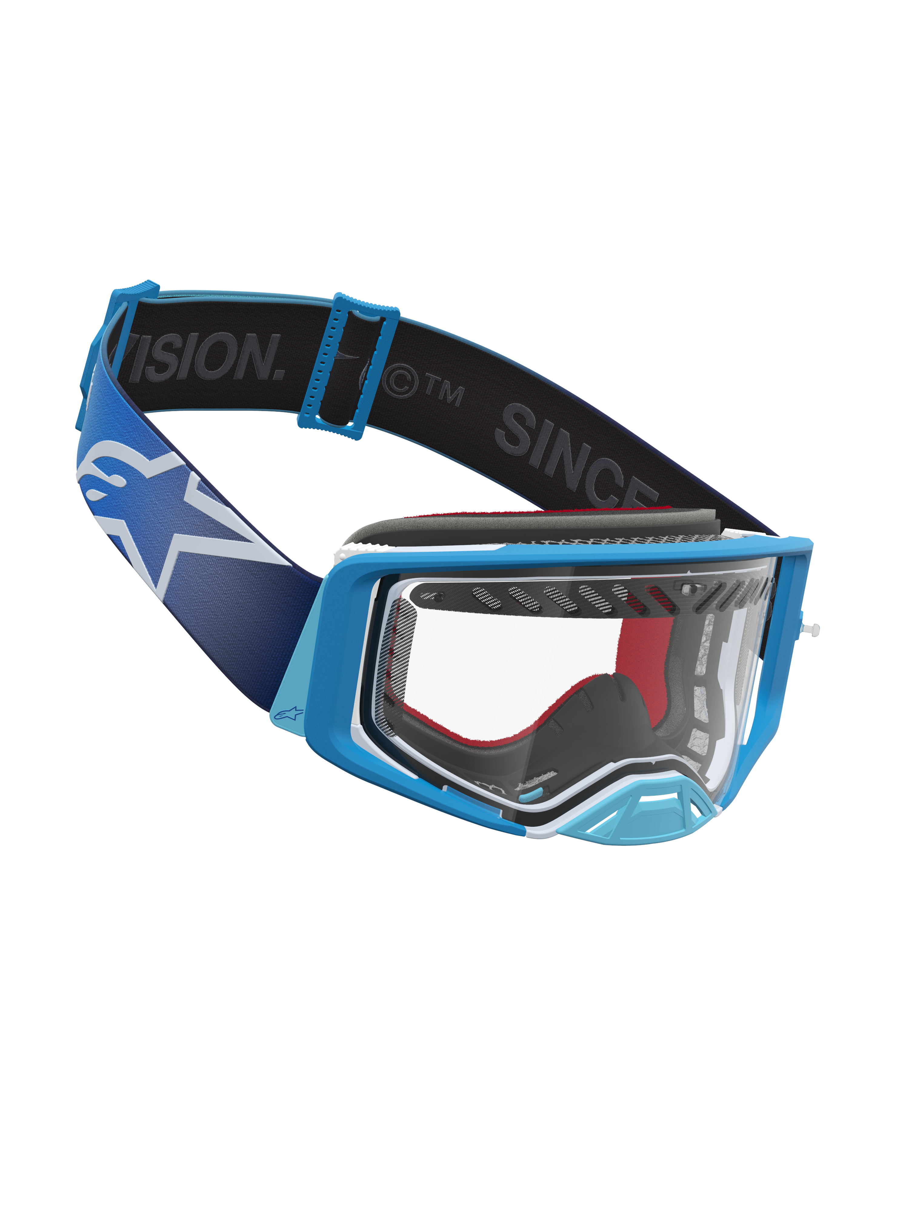 Alpinestars Supertech Dura Air Schutzbrille Fluid, Motocross-Rennsport, Blau und Weiß, klare Polycarbonat-Linse, breites Band