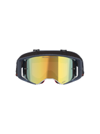 Alpinestars Supertech Vision Vista Goggles, Motocross-Schutzbrille, Black Mirror Gold, Vorderansicht mit gold verspiegelter Scheibe und dunklem Rahmen, professionelle Offroad-Rennsportbrille mit „ONE GOAL. ONE VISION.“-Schriftzug und Logo-Details