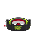 Alpinestars Supertech Firma Roll-Off Schutzbrille, Motocross-Brille in Schwarz und Gelb Fluo, Rückansicht mit Markenband.