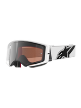Alpinestars Supertech Corp Brille Absolute Vision, Motocross-Brille, weißer Rahmen mit silber verspiegelter Linse, breites weißes verstellbares Band mit großem schwarzem Alpinestars-Sternlogo, Hochleistungs-Schutzbrille für den Offroad-Rennsport
