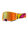 Alpinestars Supertech Corp Goggles Absolute Vision, Motocross-Brille, Gelb und Pink Mirror Rot, mit leuchtend gelbem Rahmen, verspiegelten Gläsern mit orangefarbenen und roten Reflexionen, gelbem Band mit großem pinkem Alpinestars Stern-Logo, professionelle Offroad-Rennsportbrille