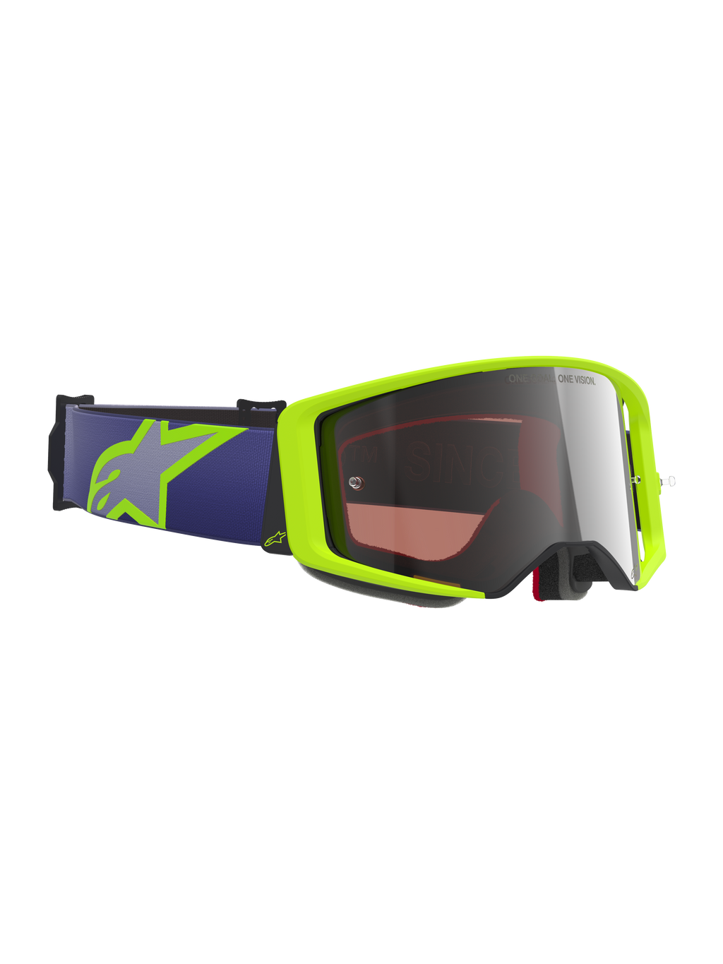 Alpinestars Supertech Vision Corp Goggles, Motocross-Brille, Neongelb und Lila, verspiegelte silberne Scheibe, lila elastisches Brillenband mit neongelbem Astars-Logo, spezieller Augenschutz für Offroad- und Dirtbike-Rennen
