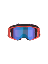 Alpinestars Supertech Vision Corp Goggles, Motocross-Brille, Hot Coral Rahmen mit blau verspiegelter, getönter Linse, lila und orangefarbenes Brillenband mit Farbverlauf, mit dem Schriftzug 'ONE GOAL. ONE VISION.', Hochleistungs-Augenschutz für den Offroad-Rennsport
