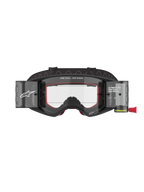 Alpinestars Supertech Corp Roll-Off Brille, Motocross- und MTB-Brille, Schwarz und Grau mit rotem Innenschaum, klare Linse mit Wide Vision Roll-Off-System, „ONE GOAL. ONE VISION.“ Branding, technischer Offroad-Augenschutz mit modernem, eckigem Design