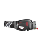 Alpinestars Supertech Corp Roll-Off Brille, Schwarz und Grau, Wide Vision Roll-Off-System mit transparenten Behältern, klare Linse mit Silikon-Gleitlinien, breites schwarzes Band mit weißem Astars-Logo, konzipiert für professionellen Motocross- und Offroad-Rennsport