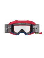 Alpinestars Supertech Corp Roll-Off Brille, Motocross-Brille, Rot und Blau, klare spritzgegossene Linse mit integrierten Roll-Off-Behältern und Film, rotes gemustertes Band, professioneller Augenschutz für Offroad-Rennsport