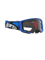Alpinestars Supertech Stream Goggles, Motocross-Brille, blauer Rahmen und klare Sichtscheibe, blau-schwarzes Band mit weißem Alpinestars-Logo, Hochleistungs-Augenschutz für den Rennsport