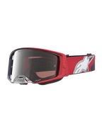 Alpinestars Supertech Hiten Schutzbrille, Motocross, Rot und Schwarz, verspiegelte silberne Scheibe für Offroad-Rennen.