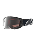 Alpinestars Supertech Hiten Schutzbrille, Motocross, Schwarz und Weiß, silber verspiegelte Scheibe, weites peripheres Sichtfeld.