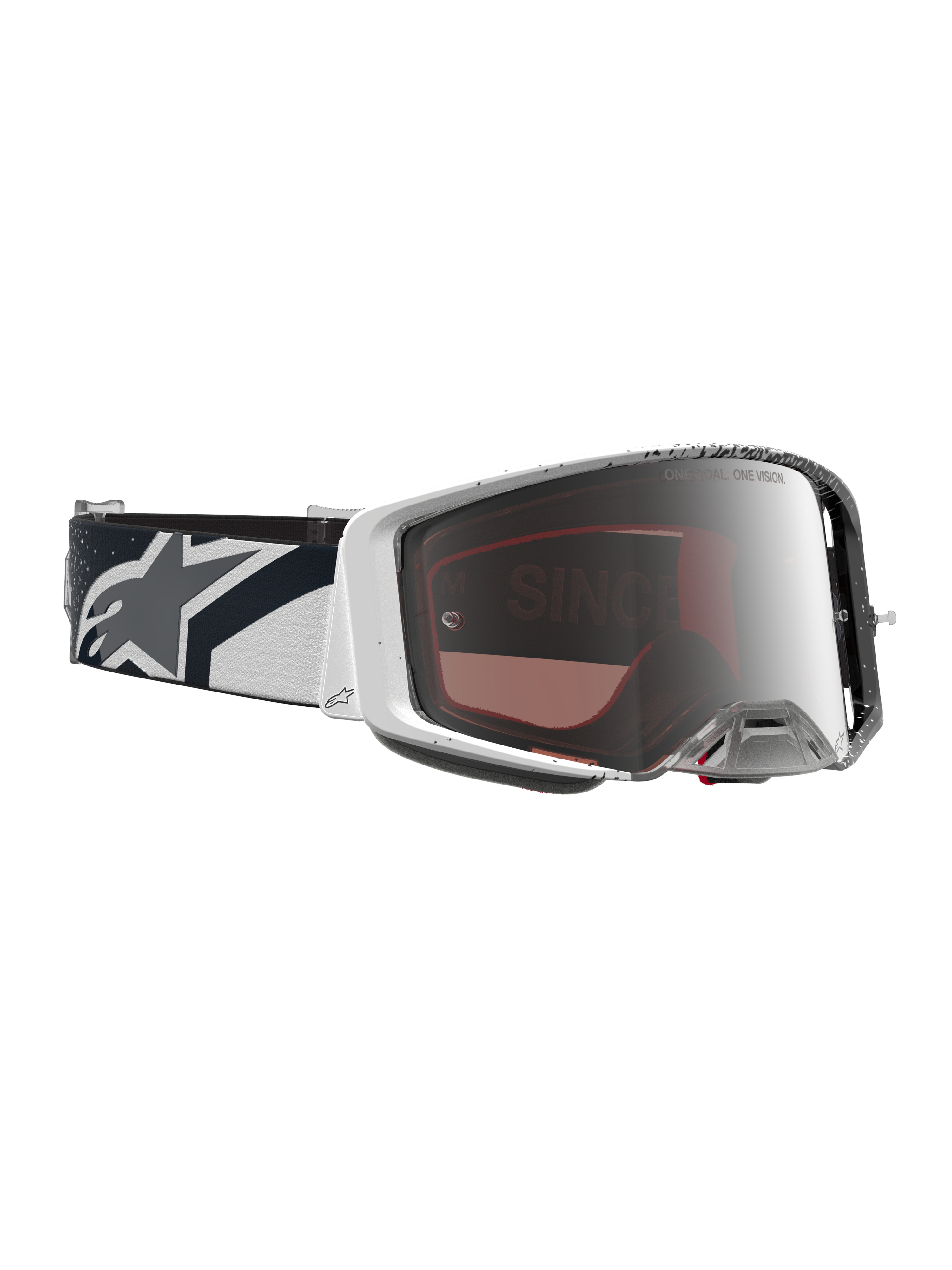 Alpinestars Supertech Hiten Goggles, Motocross Goggles in White and Black with a Mirror Silver lens and star logo strap.