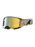 Alpinestars Supertech Lone Motocross-Schutzbrille, Wüstencamo und Gold verspiegelt, hochwertige Optik für Offroad-Rennen.