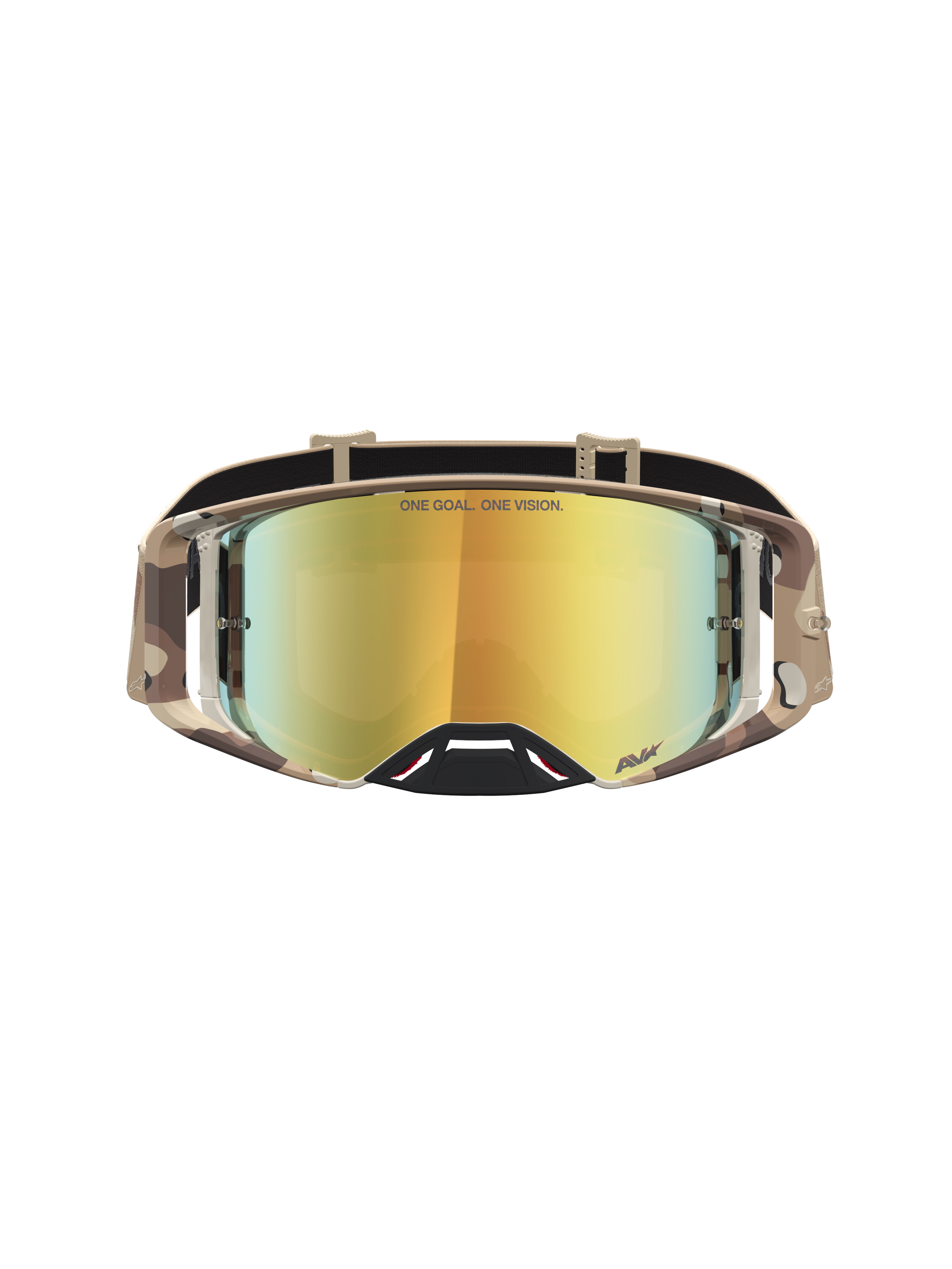 Alpinestars Supertech Lone Schutzbrille, Motocross-Schutzbrille für den Offroad-Rennsport, Gold verspiegeltes Glas mit Camo Desert Camouflage-Rahmen, professionelle MX-Brille