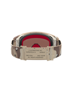 Alpinestars Supertech Lone Motocross-Schutzbrille, Sand und Wüsten-Camo, Rückseite mit Riemen und gold verspiegeltem Glas.