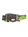 Alpinestars Supertech Stream Goggles, Motocross-Brille, Grau und Neongelb, mit klarem Glas und integriertem Wide Vision Roll-Off-System, Behältern auf beiden Seiten mit rotem Zugknopf, wellenförmigen Silikon-Gleitlinien, verstellbarem grauen Band mit großem neongelbem Astars-Logo, Hochleistungs-Augenschutz für den Offroad-Rennsport