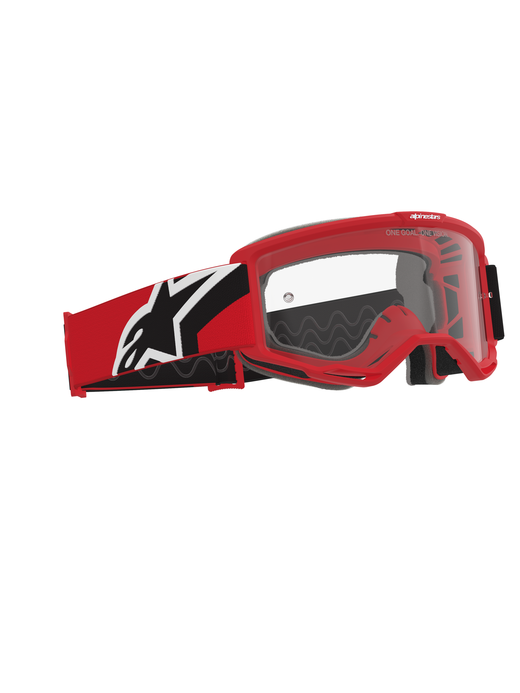 Alpinestars Vision Goggles OTG, Motocross-Brille, Rot, Schwarz und Weiß, klare Polycarbonat-Linse, Deep-Volume-Rahmen speziell für Brillenträger, rot-schwarzes Brillenband mit weißem Alpinestars-Logo