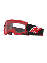 Alpinestars Vision Goggles OTG, Motocross-Brille, Rot, Schwarz und Weiß mit klarer Linse, Over-the-Glass-Design mit rotem Deep-Volume-Rahmen, breites schwarzes Band mit rot-weißem Stern-Logo, High-Airflow-Belüftung für den Offroad-Rennsport