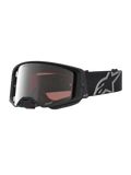 Alpinestars Supertech Vesta Schutzbrille, Motocross-Brille für Offroad-Rennen, Schwarz Matt und Silber verspiegelt, High-Definition-Optik, breites Band mit Alpinestars-Logo.
