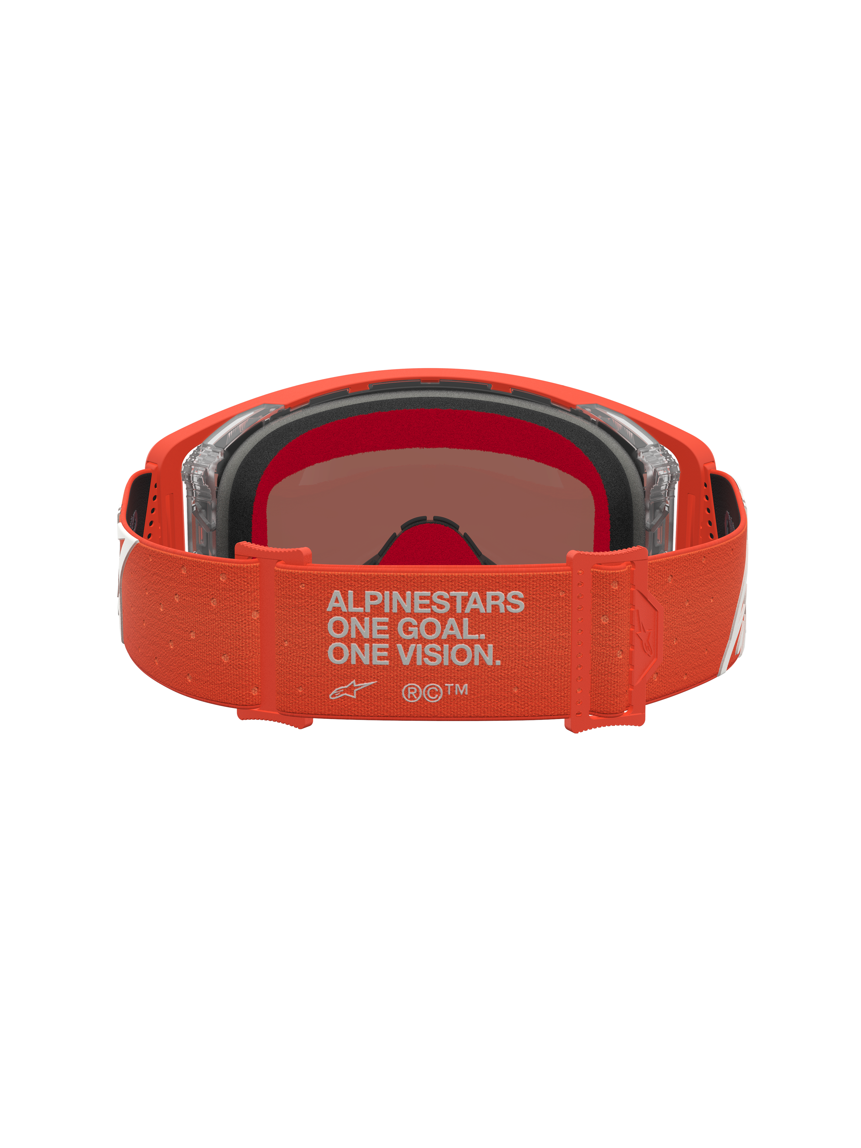 Alpinestars Supertech Vesta Motocross Goggles, Orange with Silver Mirror Lens, back view of the branded adjustable strap.