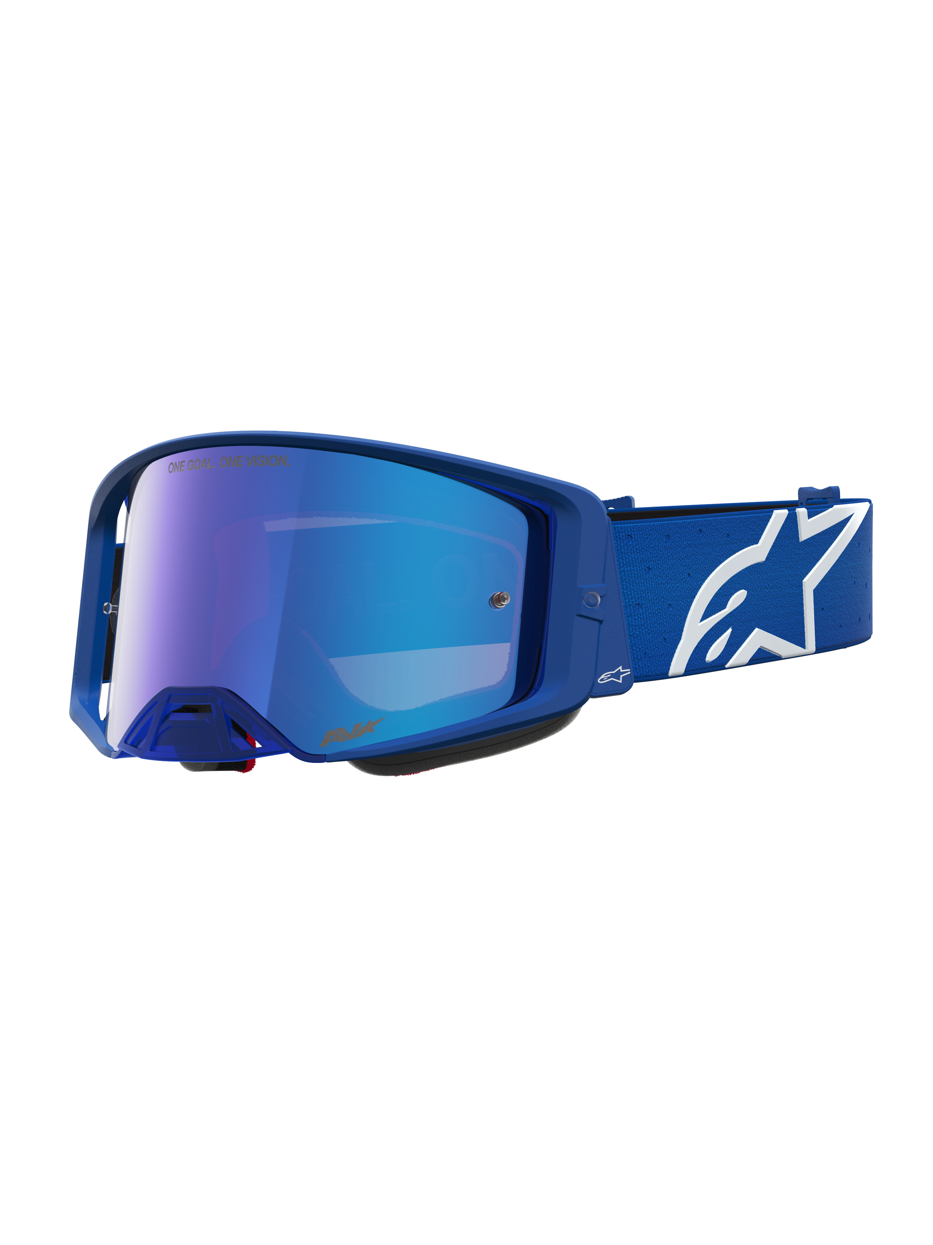 Alpinestars Supertech Vesta Motocross-Schutzbrille, Blau und Weiß, blau verspiegelte Linse und verstellbares Band.