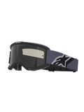 Alpinestars Vision Sand Goggles, Motocross-Brille, schwarz-grauer Rahmen mit Dark Smoke Glas, breites blau-graues Band mit großem schwarz-weißem Alpinestars-Logo, Schutzausrüstung für Offroad- und Wüstenfahrten