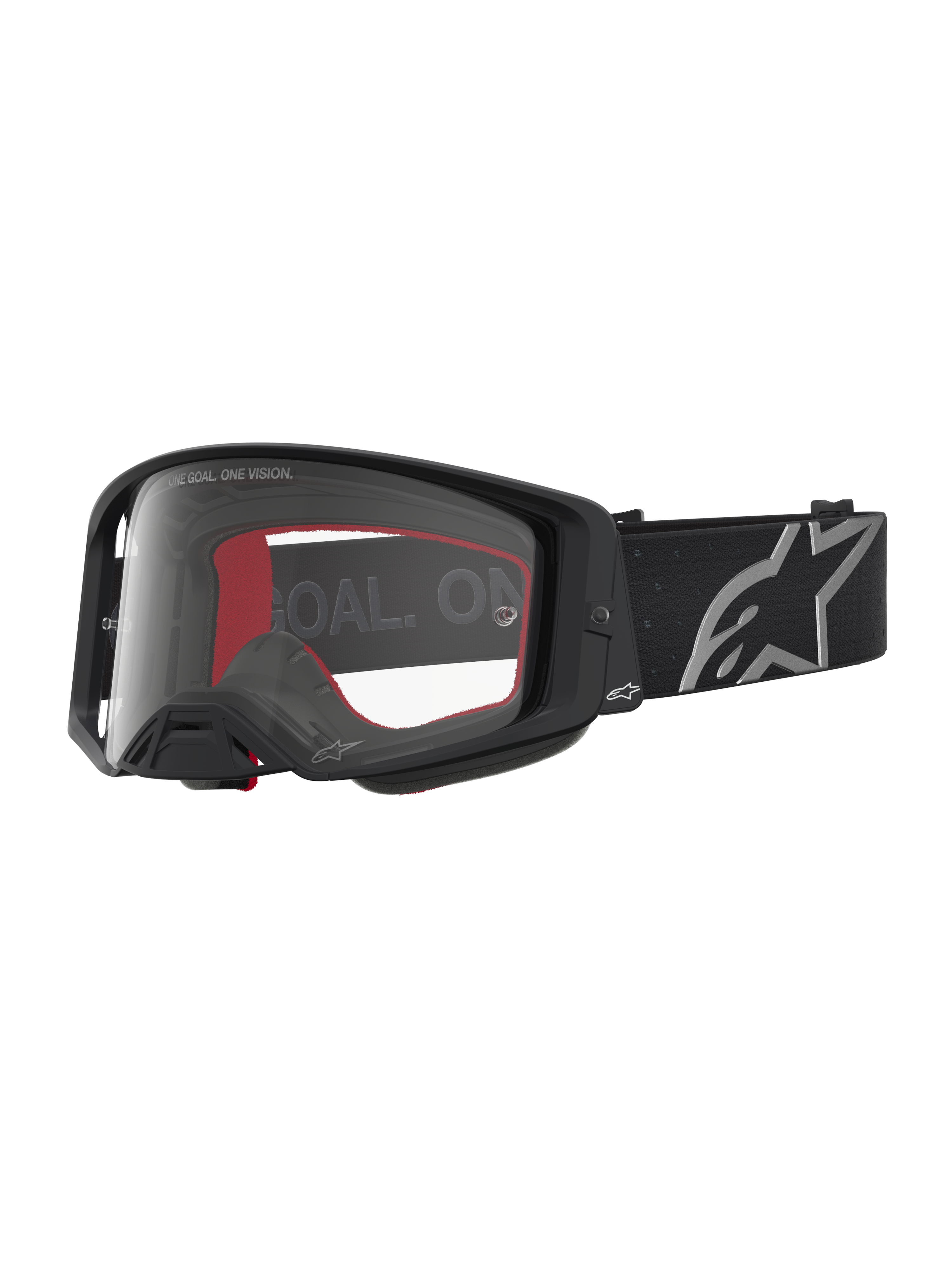 Alpinestars Supertech Vesta Motocross-Schutzbrille, Schwarz Matt und Silber mit klarer Linse für Offroad-Performance.