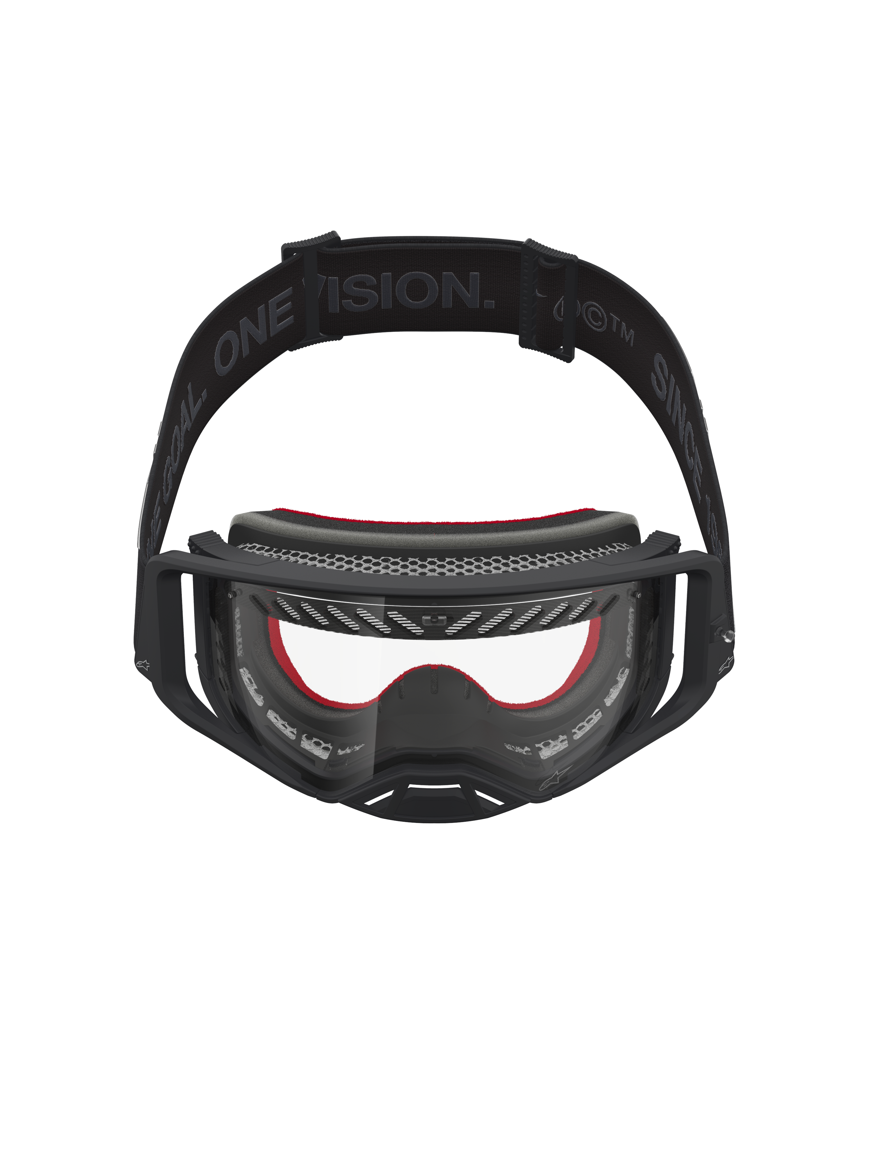 Alpinestars Supertech Vesta Schutzbrille, Motocross-Schutzbrille in Schwarz und Rot, klare Polycarbonat-Scheibe für Offroad-Rennen.