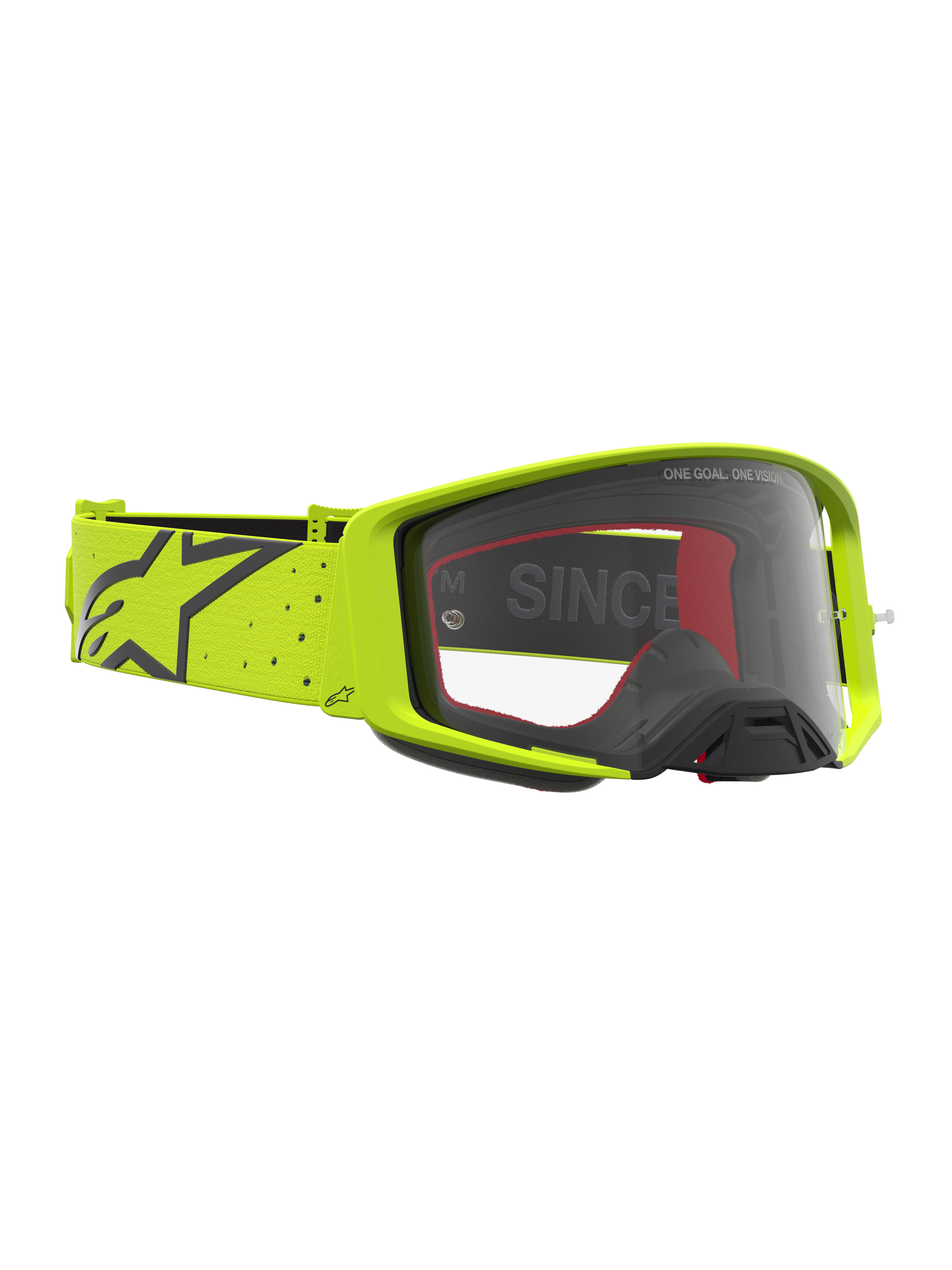 Alpinestars Supertech Vesta Schutzbrille, professionelle Motocross-Schutzbrille, Gelb Fluo und Schwarz, klare Scheibe und breites elastisches Band mit Logo.