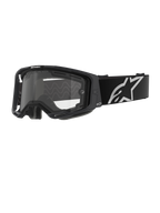 Alpinestars Vision 8 Corp Goggles - Dual Pane, Motocross Goggles, Black frame with a clear dual-pane lens, wide black strap featuring a prominent white Alpinestars star logo, sleek performance design with ventilation ports for off-road racing.