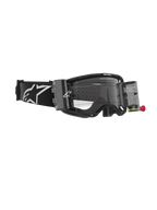 Alpinestars Vision 8 Corp Goggles, Motocross-Brille mit Roll-Off-System, Schwarz und Transparent, mit durchsichtigen Filmkanistern, klarer Scheibe und breitem schwarzem Band mit großem weißem Alpinestars-Logo