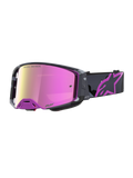 Alpinestars Limited Edition Supertech Lone Schutzbrille, Motocross-Schutzbrille mit verspiegelter pinker Linse, lila Camo-Rahmen und bedrucktem Band mit Astars-Logo