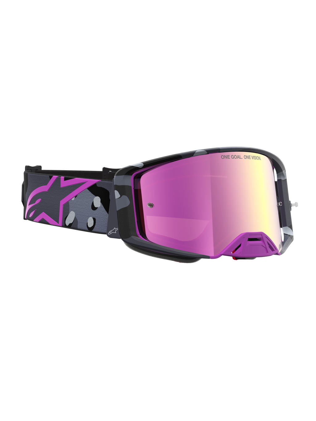 Alpinestars Limited Edition Supertech Lone Schutzbrille, Motocross-Schutzbrille, Lila Camo und spiegelnde pinke Linse, hochkontrastreiche Sicht