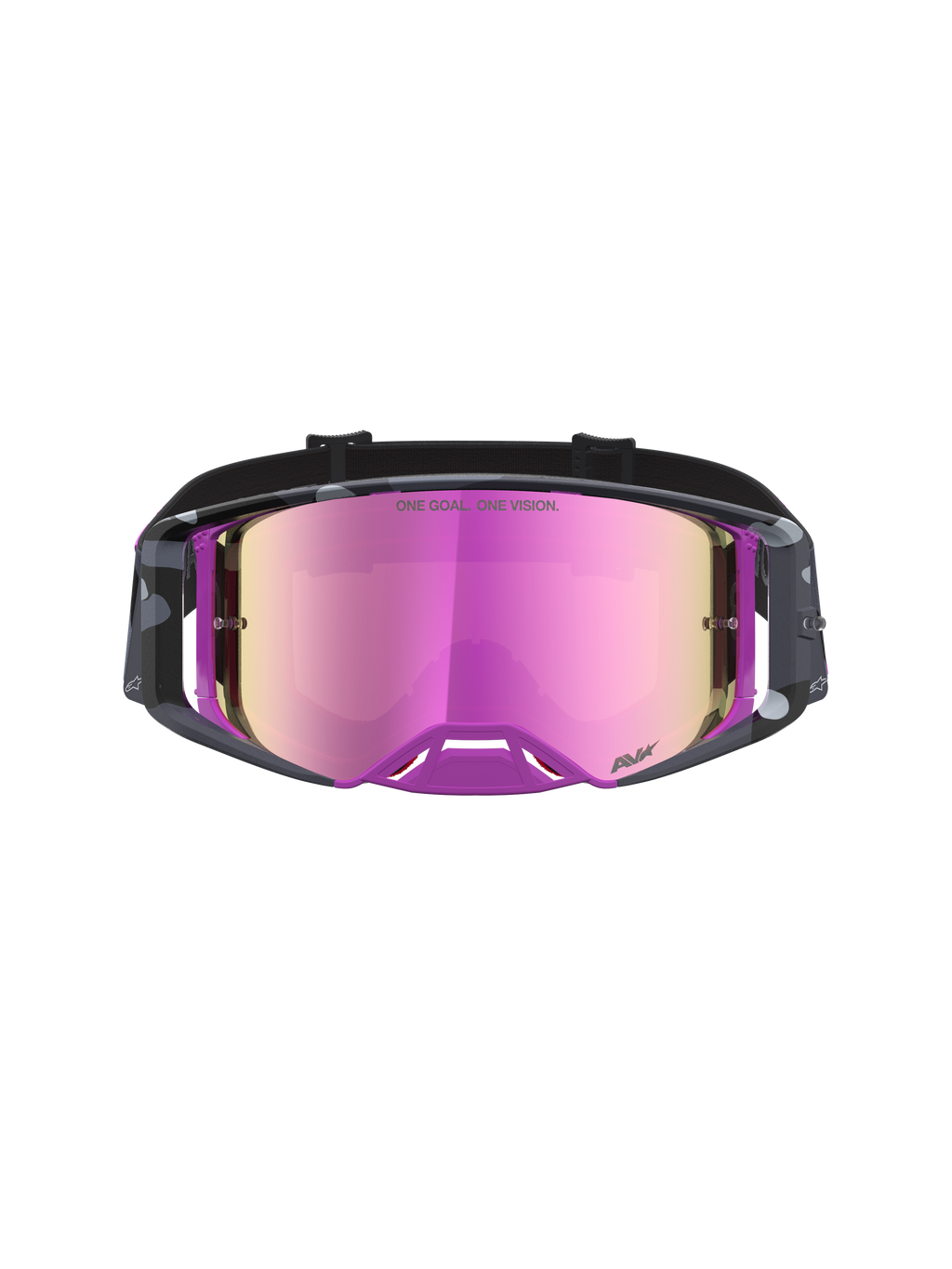 Alpinestars Limited Edition Supertech Lone Schutzbrille, Motocross-Schutzbrille, Camo Lila und Spiegel-Pink, hochkontrastreiche Linsentechnologie, optimierte Belüftung