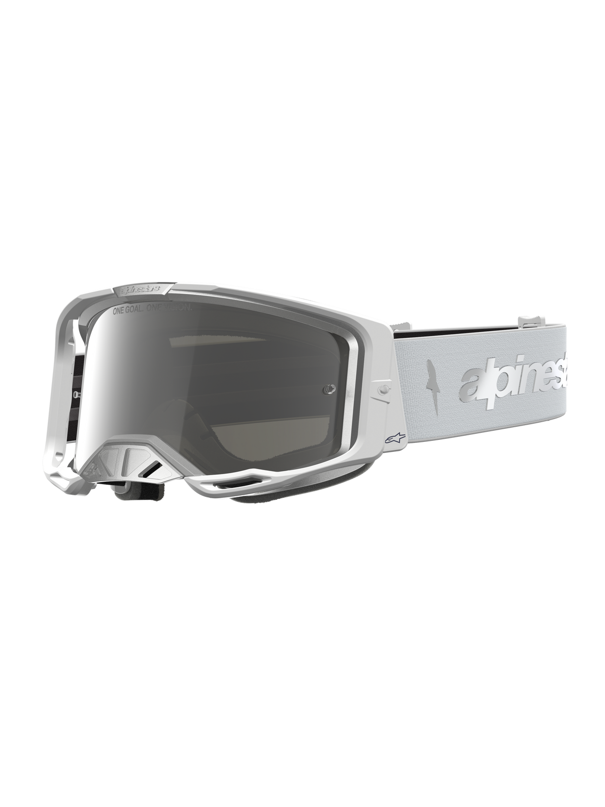 Alpinestars Vision 8 Schutzbrille Amber, Motocross-Brille, Weiß und Silber, mit verspiegeltem Antibeschlag-Glas.