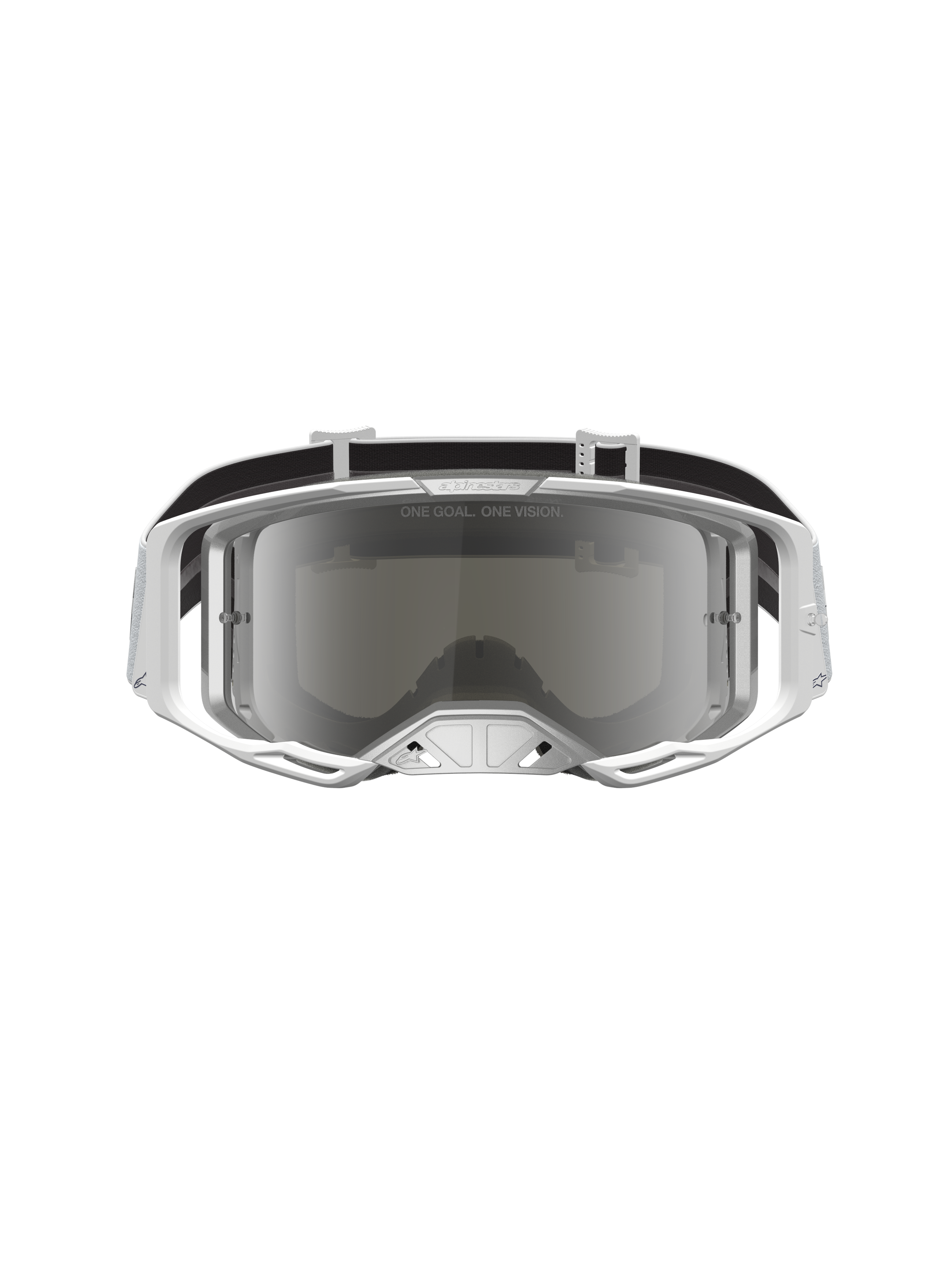 Alpinestars Vision 8 Schutzbrille Amber, Motocross-Schutzbrille in Weiß und Silber, mit verspiegelter Anti-Beschlag-Scheibe, A-FLEX-Rahmen und RAM-AIR-Belüftungssystem für den Offroad-Einsatz.