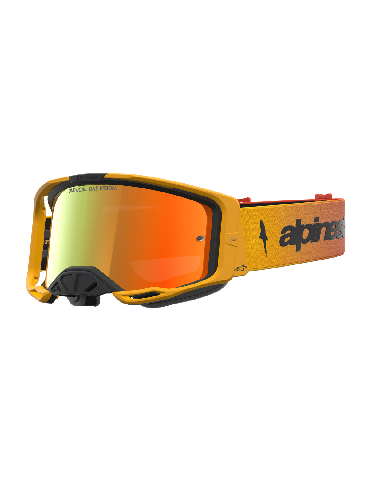 Alpinestars Vision 8 Schutzbrille Amber Mirror, Motocross-Brille, Rot und Schwarz, A-FLEX Rahmen und verspiegelte Linse.