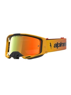 Alpinestars Vision 8 Schutzbrille Amber Mirror, Motocross-Brille, Rot und Schwarz, A-FLEX Rahmen und verspiegelte Linse.