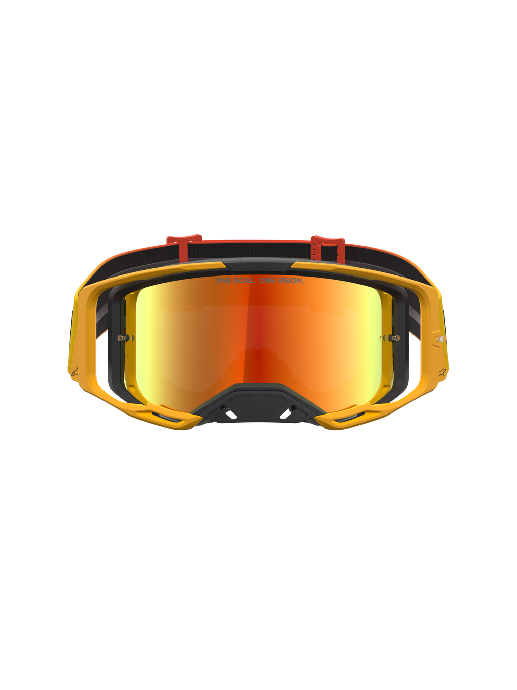 Alpinestars Vision 8 Schutzbrille Amber Mirror, gelbe Motocross-Brille mit feuerroten Gläsern und RAM-AIR-Belüftung.