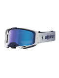 Alpinestars Vision 8 Amber Mirror Goggles, Motocross Racing Eyewear, Navy and White with Blue Mirror Lens, A-FLEX Frame and RAM-AIR Ventilation.