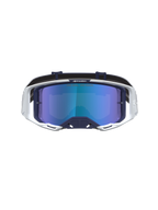 Alpinestars Vision 8 Schutzbrille Amber Mirror in Dunkelblau und Weiß, Motocross-Brille mit blau verspiegelter Scheibe.