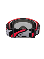 Alpinestars Vision 8 Luar Goggles, Motocross-Brille, Rot, Schwarz und Mirror Silver, breites gewebtes Band mit markantem grauem und rotem Alpinestars-Logo, Rückansicht zeigt schwarzen Gesichtsschaum und roten Rahmen, leistungsstarke Schutzbrille