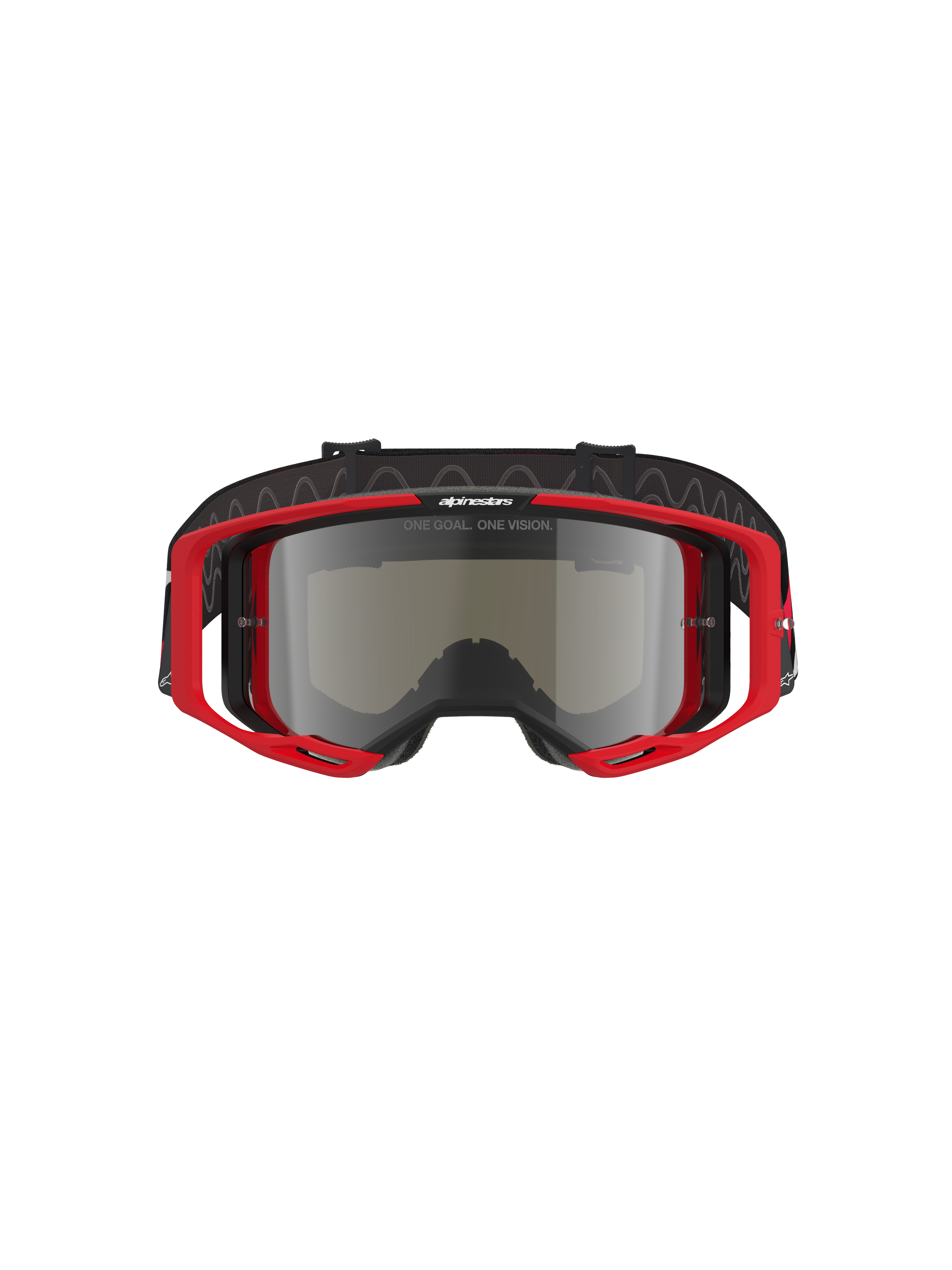 Alpinestars Vision 8 Luar Schutzbrille, Motocross-Brille, rot-schwarzer Rahmen mit silber verspiegelter Linse, Hochleistungsdesign mit weitem Sichtfeld, markantes Branding auf dem Band und Rahmen, geeignet für Offroad- und Motocross-Rennen