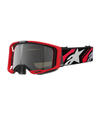 Alpinestars Vision 8 Luar Goggles, Motocross-Offroad-Schutzbrille, rot-schwarzer Rahmen, silbern verspiegelte Linse, breites verstellbares Band mit weißem Stern-Logo und „One Goal. One Vision.“-Text, Performance-Design für Motocross-Rennen