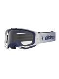 Alpinestars Vision 8 Amber Goggles, White and Navy Motocross Goggles with clear lens and RAM-AIR ventilation.