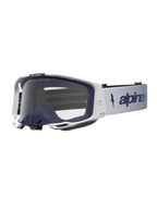 Alpinestars Vision 8 Schutzbrille Amber, Motocross-Schutzbrille, Weiß und Navyblau, klare Scheibe, RAM-AIR-Belüftungssystem, flexibler A-FLEX-Rahmen für Offroad-Sport