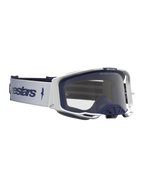 Alpinestars Vision 8 Schutzbrille Amber in Weiß und Navyblau, mit klarer Scheibe und A-FLEX-Rahmen für Motocross.
