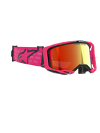 Alpinestars Vision 8 Corp Goggles, Motocross-Brille, Pink und Rot verspiegelt, mit leuchtend pinkfarbenem Rahmen und breitem Band mit schwarzem Alpinestars-Logo, rot verspiegelte Anti-Beschlag-Scheibe, Hochleistungs-Augenschutz für den Offroad-Rennsport