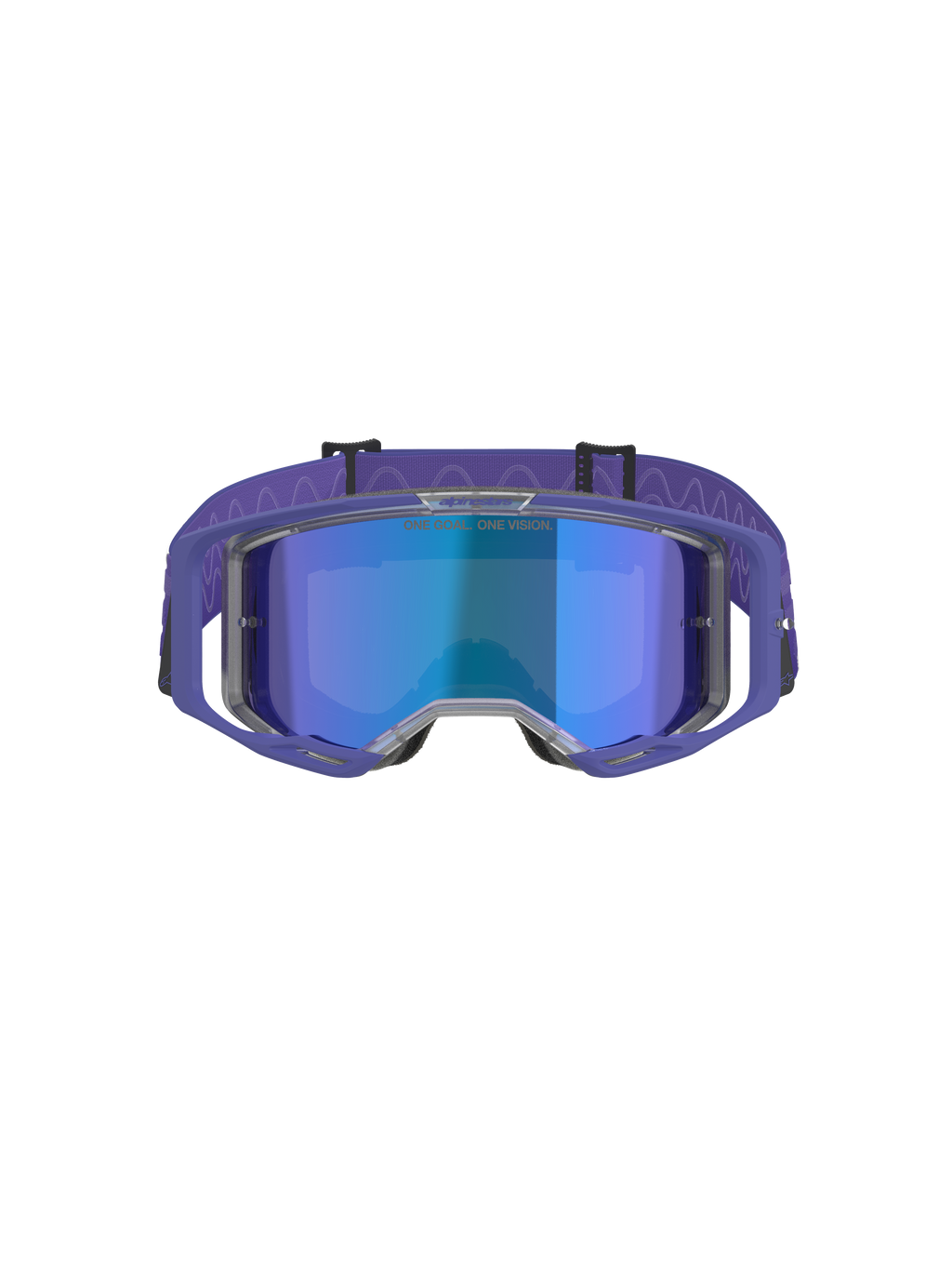 Alpinestars Vision 8 Corp Goggles, Motocross-Brille, lila Rahmen mit blau verspiegelter Linse, lila Band mit Wellenmuster, Hochleistungs-Augenschutz für den Offroad-Rennsport