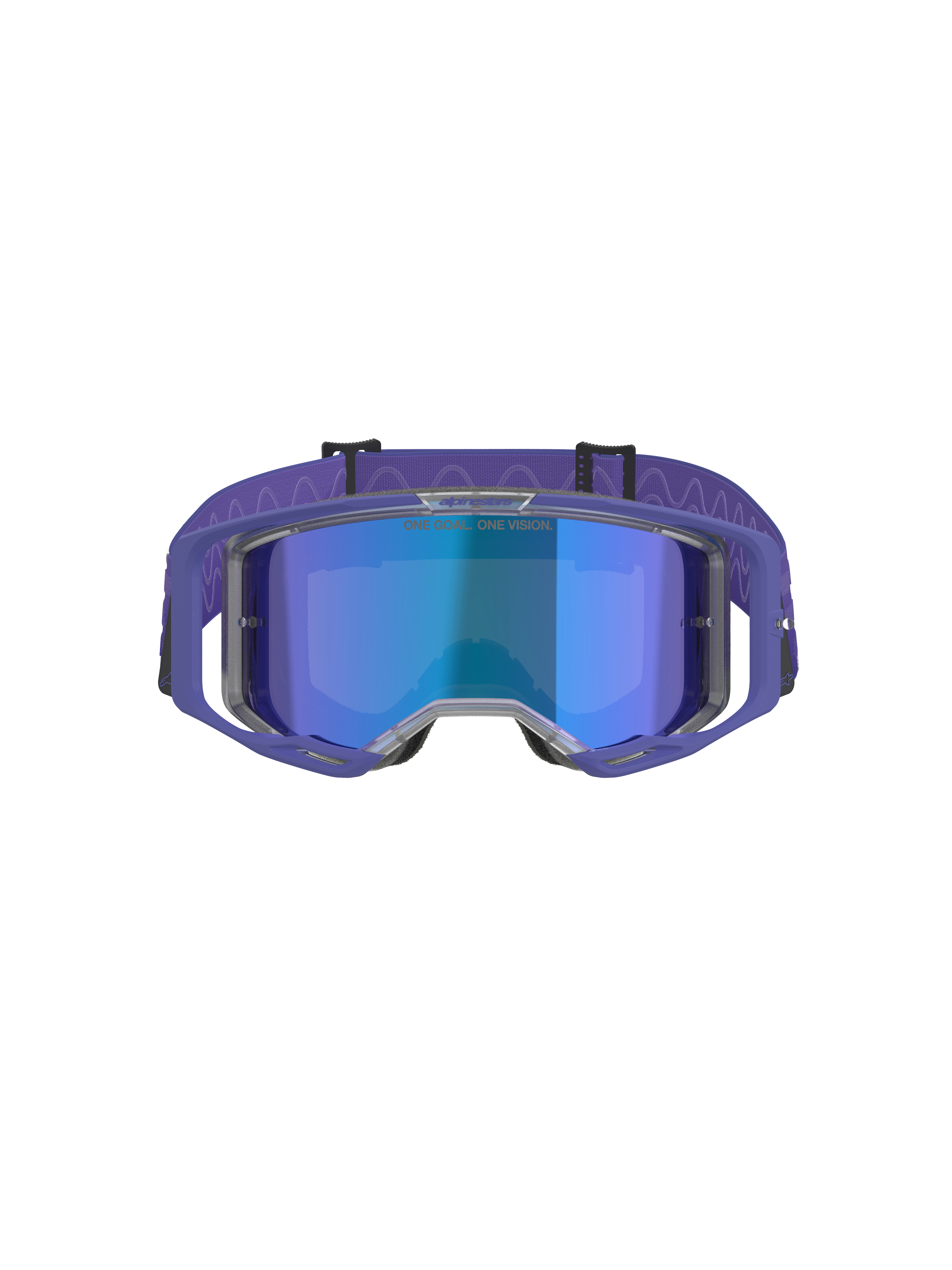 Alpinestars Vision 8 Corp Goggles, Motocross-Brille, lila Rahmen mit blau verspiegelter Linse, lila Band mit Wellenmuster, Hochleistungs-Augenschutz für den Offroad-Rennsport